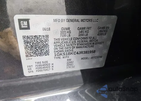 2018 GMC Yukon Slt z USA, uszkodzony, nr VIN 1GKS1BKC4JR381958